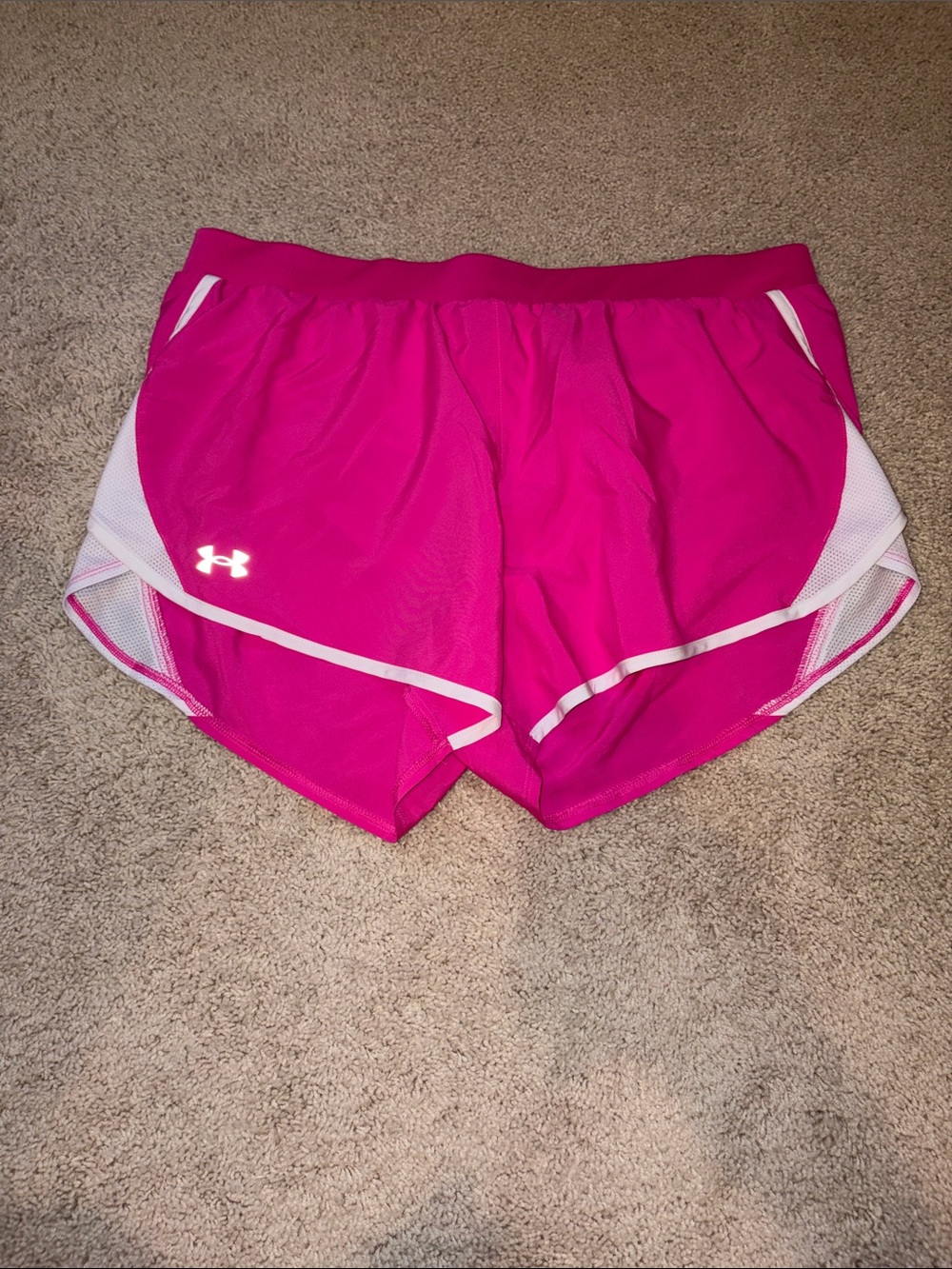 Under Armour Women's Bright Pink Athletic Shorts with White Trim